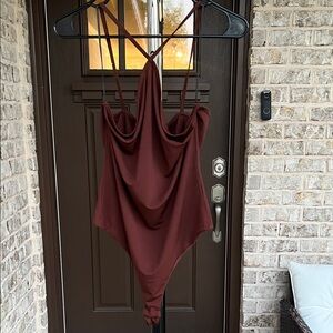 H&M Halter Bodysuit Size M Brown Snap Closure Thong